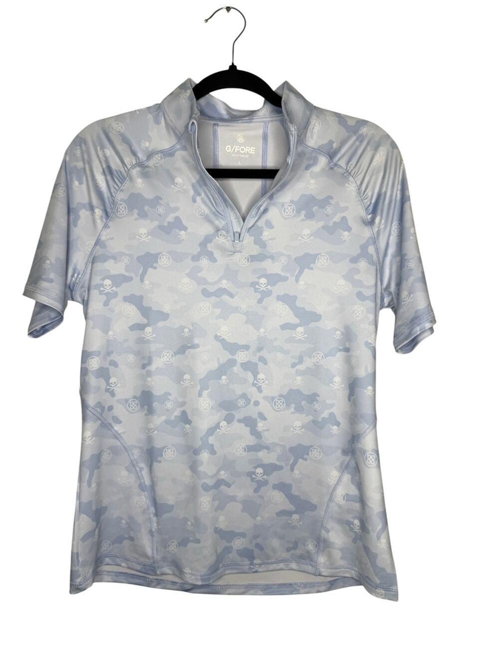 G/FORE / Skull Icon Camo Tech Jersey Quarter Zip Top golf polo ice blue / L